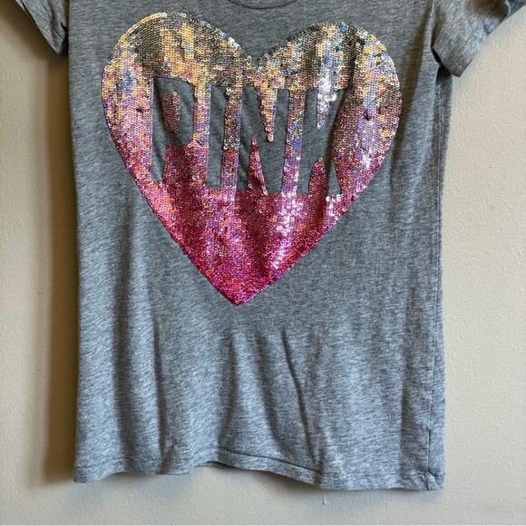 Pink VS M/M short sleeve t-shirt preppy casual heart sequins gray pink white - Picture 3 of 7